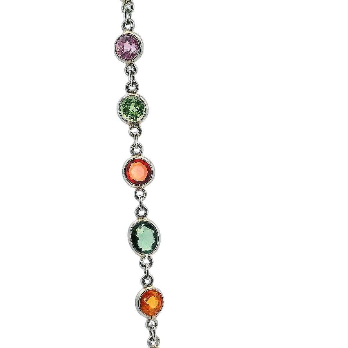 Taglio misto Platinum Chain Necklace with 34.0 Carats of Colored Natural Sapphires in vendita