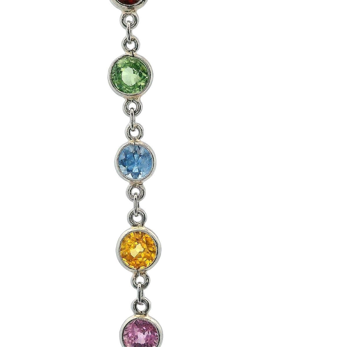 Platinum Chain Necklace with 34.0 Carats of Colored Natural Sapphires In condizioni buone in vendita a Aventura, FL
