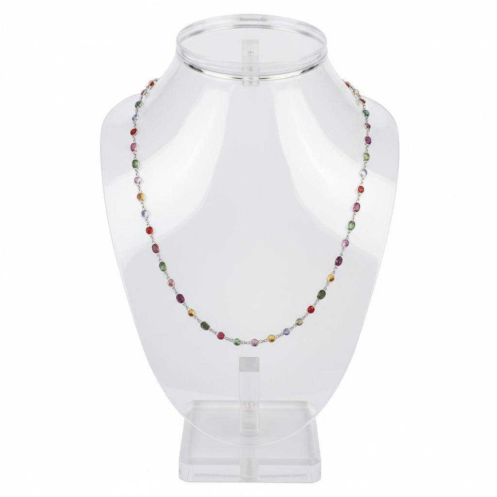 Platinum Chain Necklace with 34.0 Carats of Colored Natural Sapphires in vendita 1