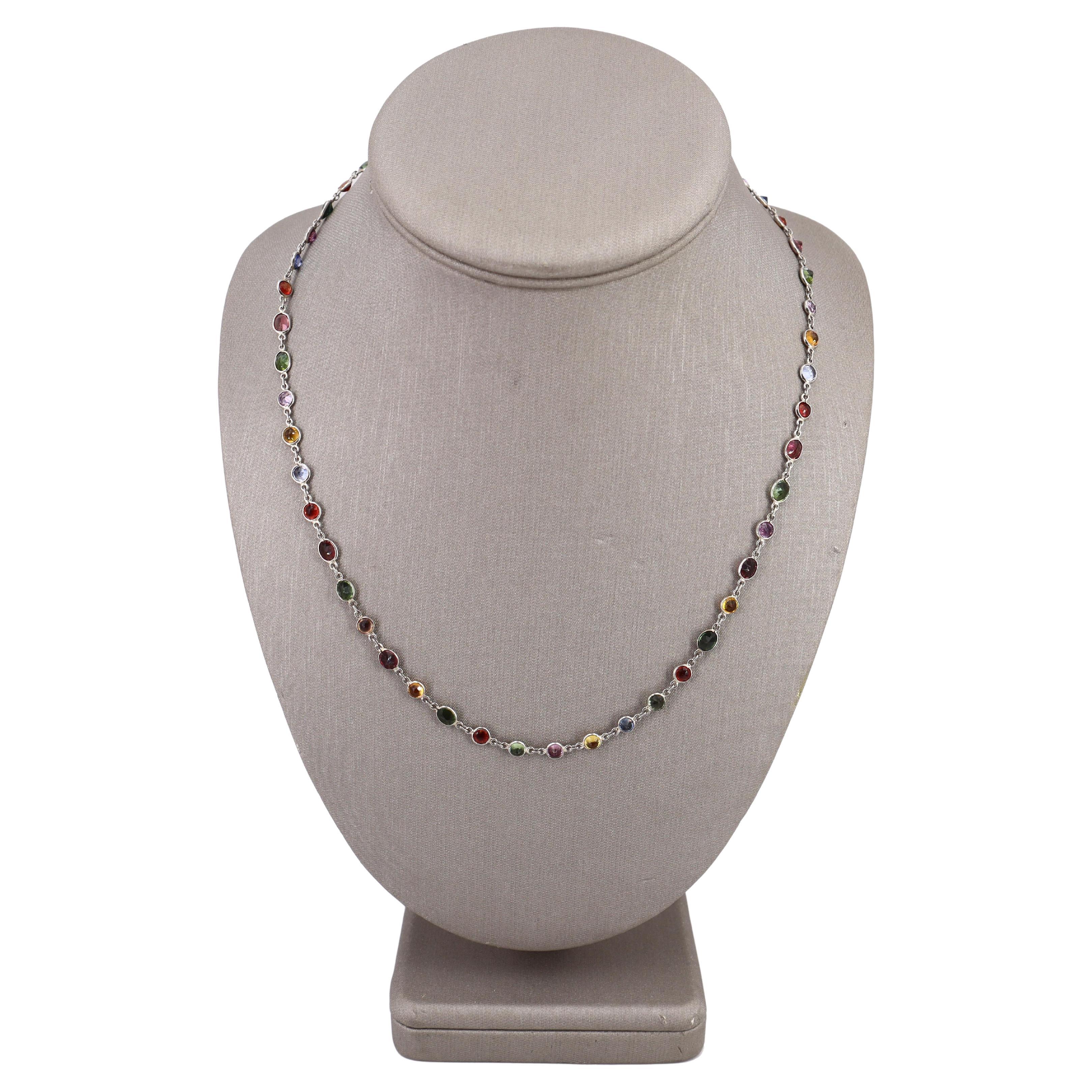Platinum Chain Necklace with 34.0 Carats of Colored Natural Sapphires
