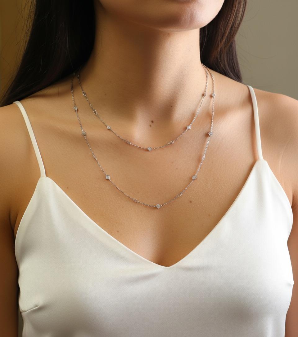 Taglio princess Platinum Chain Necklace with 5.35 CTS in Diamonds in vendita