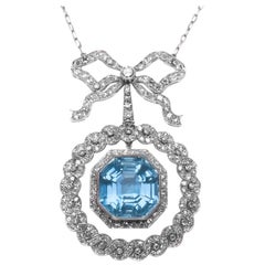 Platinum Chain With Aquamarine Pendant And Diamonds