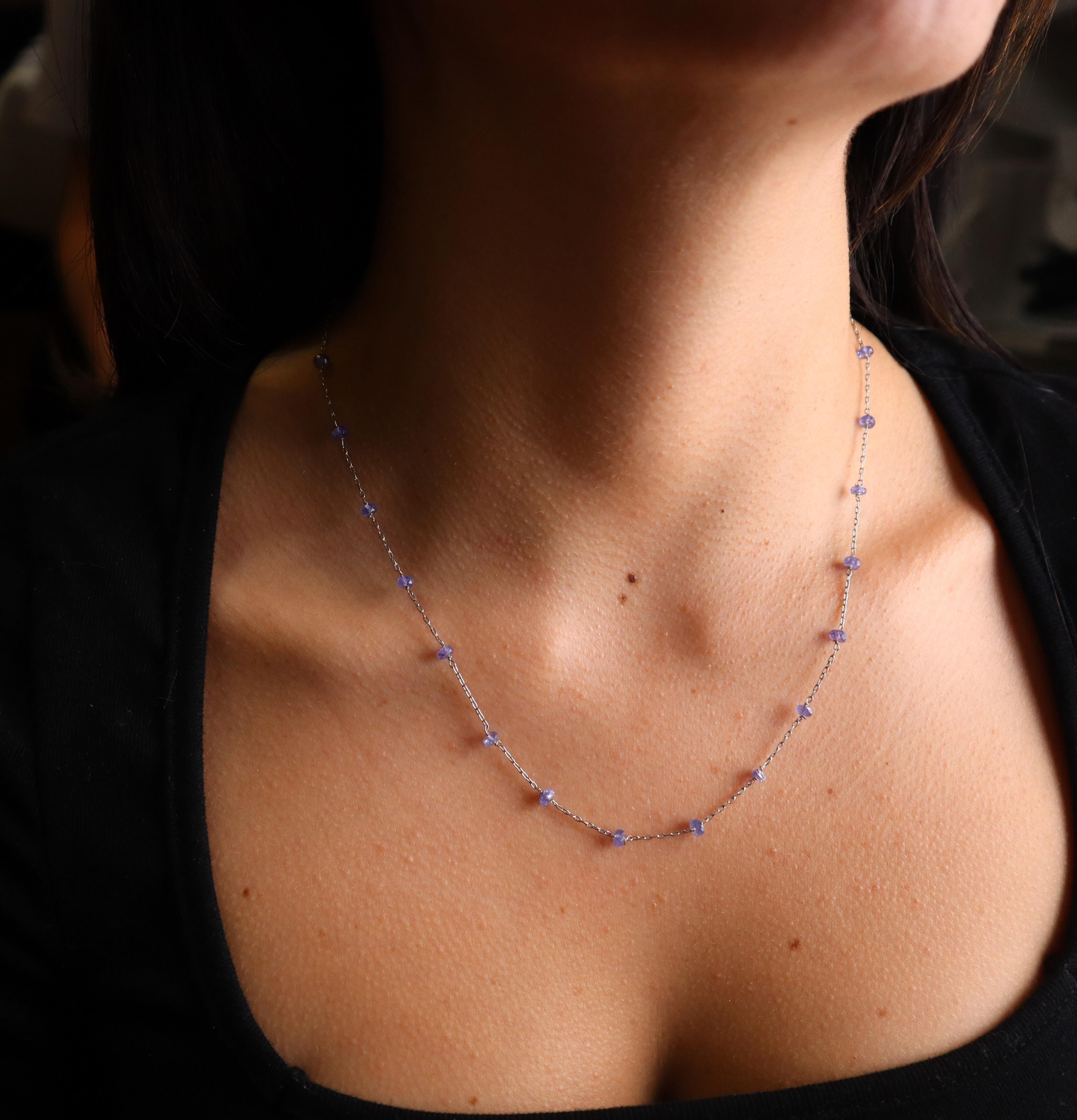 Cadena de platino con zafiros azules 18 pulgadas Cuenta en venta