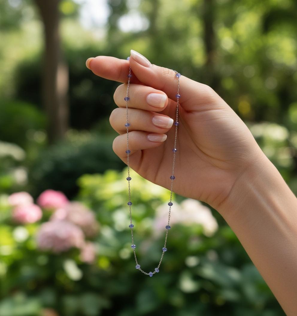 Cadena de platino con zafiros azules 18 pulgadas en venta 1