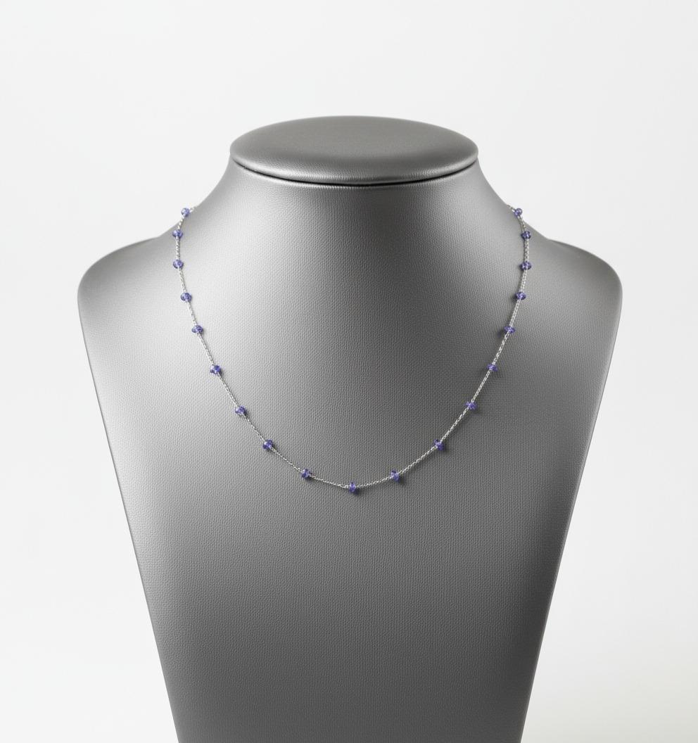 Cadena de platino con zafiros azules 18 pulgadas en venta 2