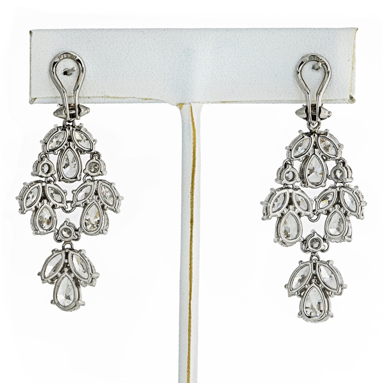 Pear Cut Platinum Chandelier Diamond Drop 20.00 Carat Earrings