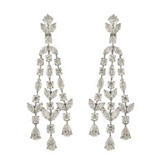 Platinum Chandelier Earrings with Pear Shape and Marquise Diamonds