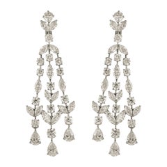 Platinum Chandelier Earrings with Pear Shape and Marquise Diamonds