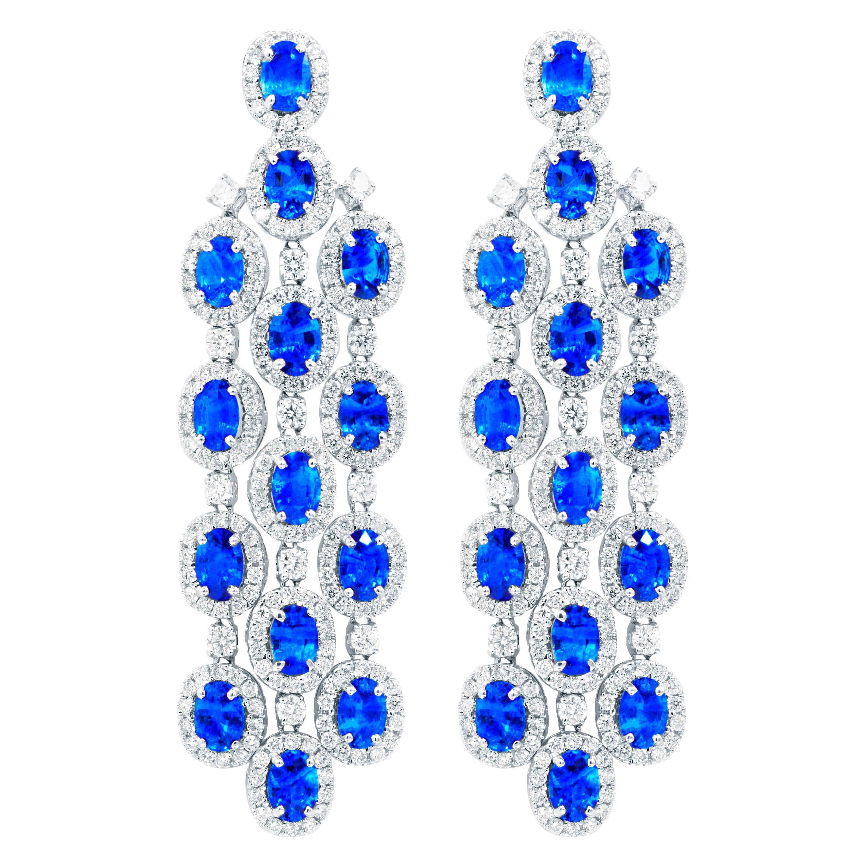 Diana M. Platinum Chandelier Sapphire and Diamond Earrings For Sale
