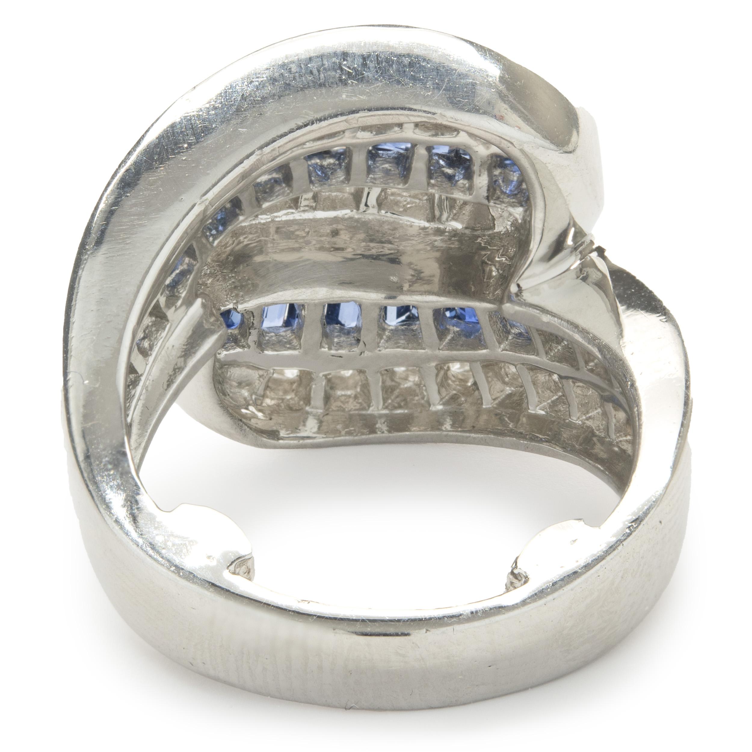 Platinum Channel Set Diamond and Sapphire Wave Ring In Excellent Condition In Scottsdale, AZ