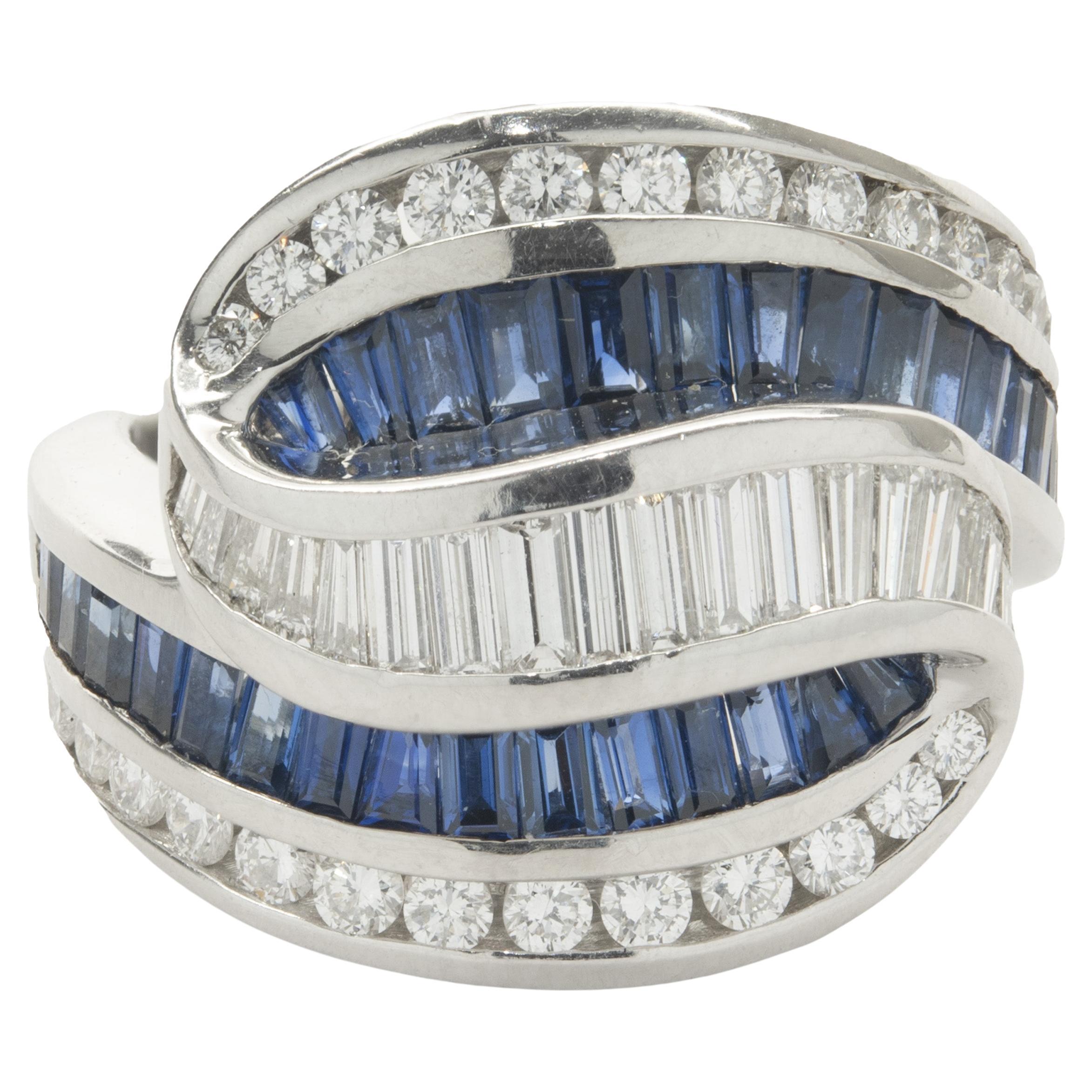 Platinum Channel Set Diamond and Sapphire Wave Ring