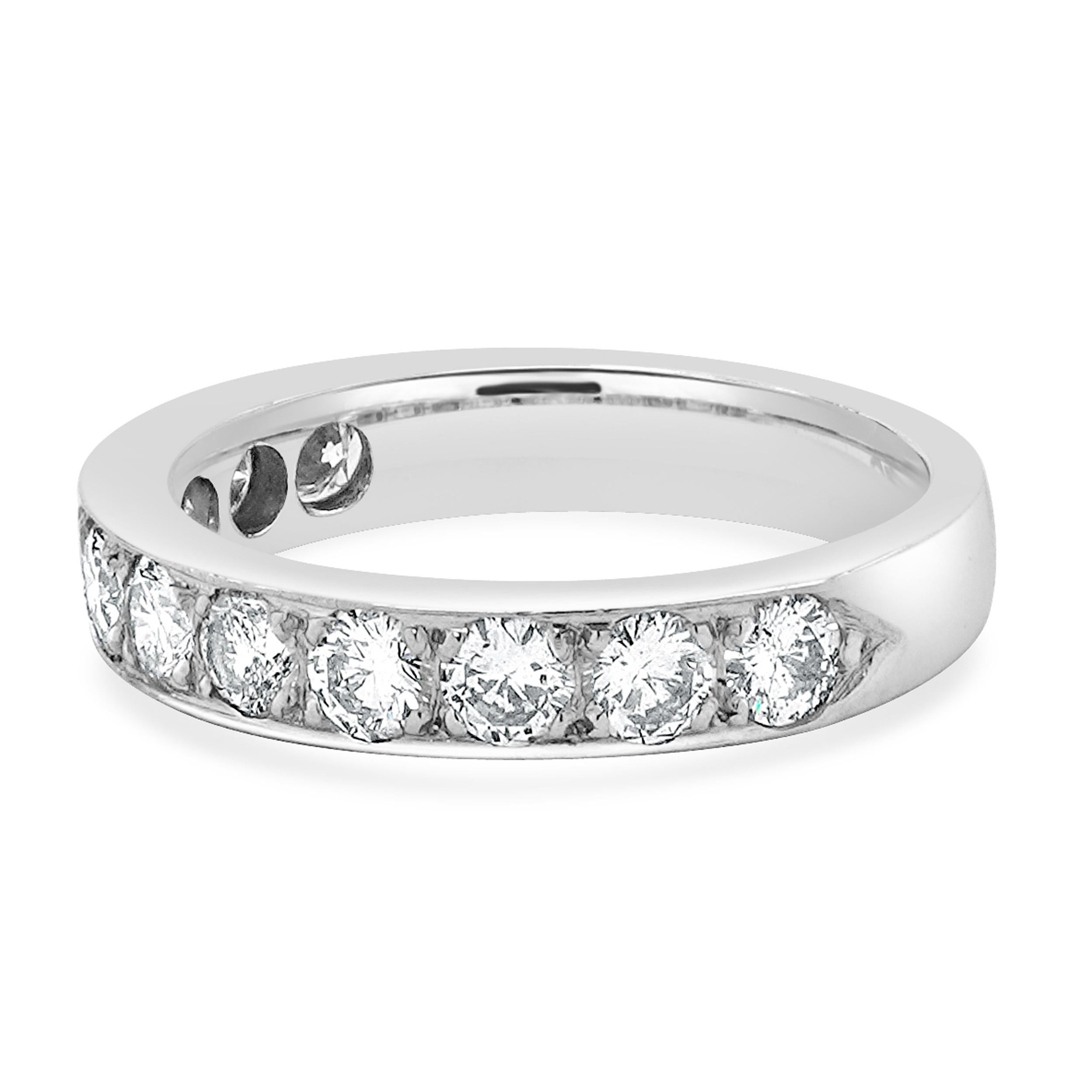 Designer: custom
Material: platinum
Diamond: 11 round brilliant = 1.10cttw
Color: I
Clarity: SI2-I1
Ring size: 6.25 (please allow two additional shipping days for sizing requests)
Weight: 5.98 grams
