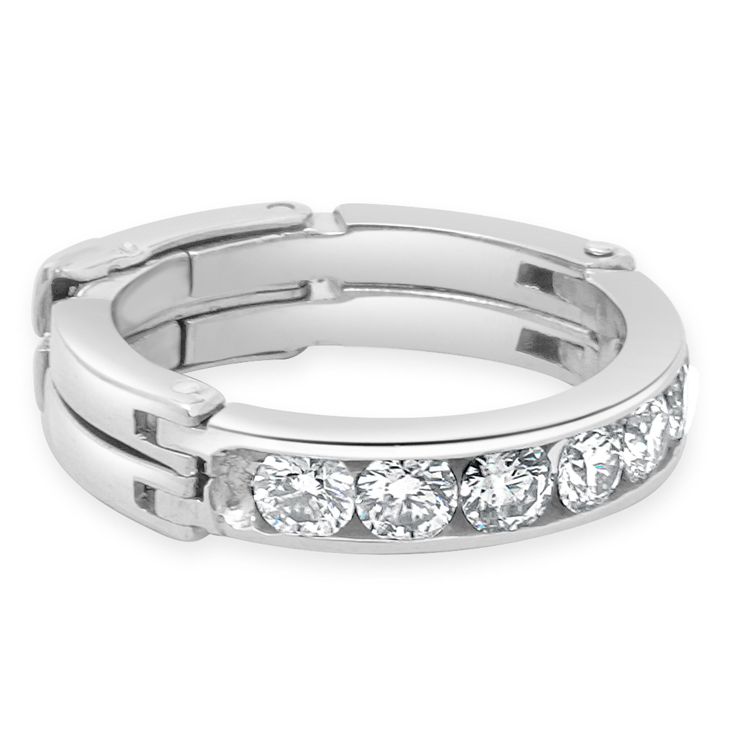 Diamantband aus Platin mit Kanalbesatz und arthritischem Schenkel (Rundschliff) im Angebot
