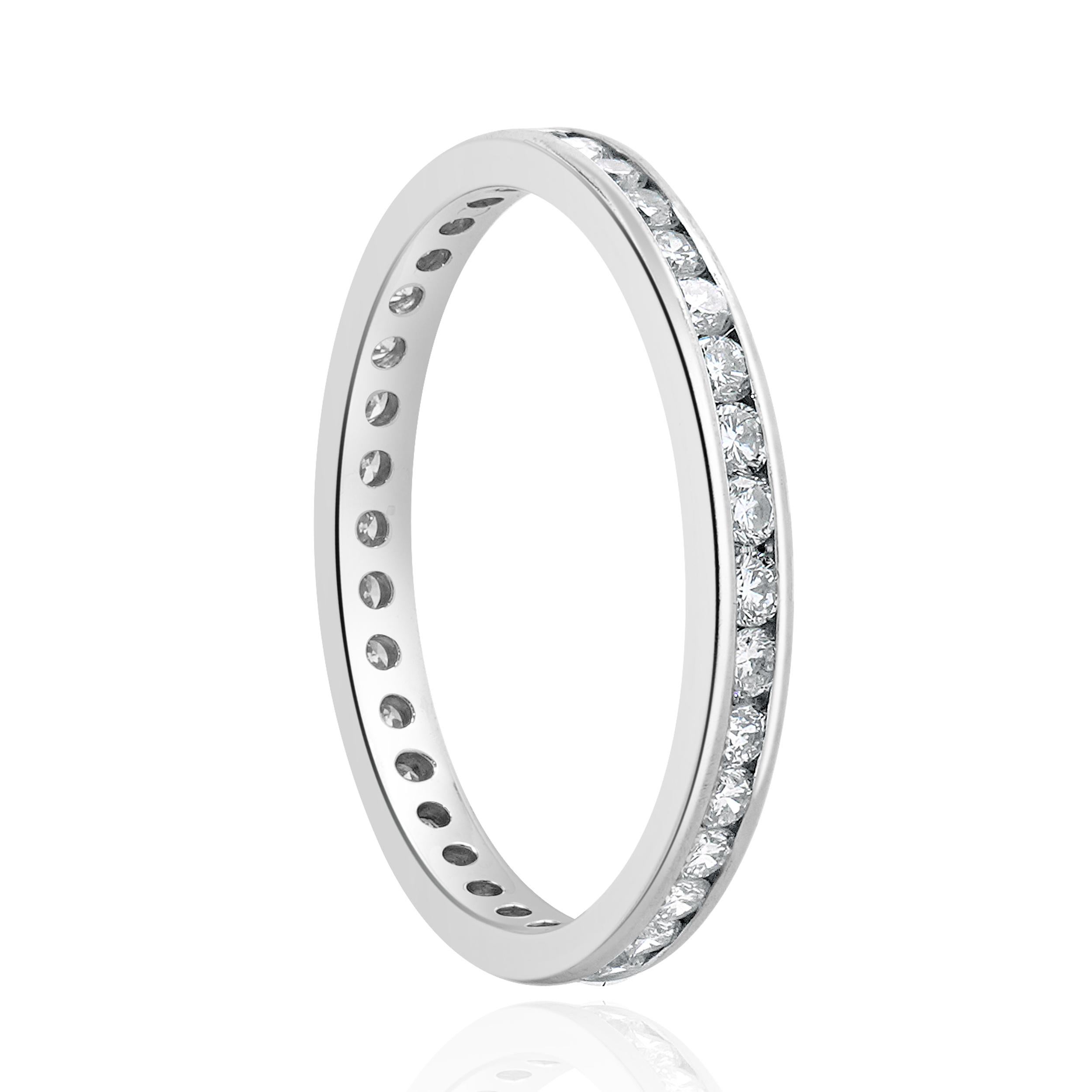 Round Cut Platinum Channel Set  Diamond Eternity Band For Sale