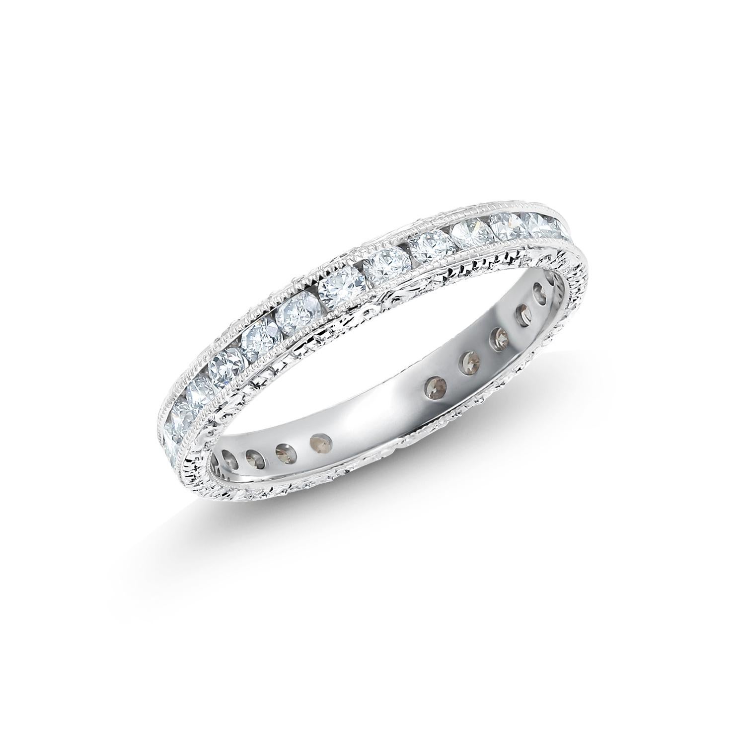 Platinum Channel Set Diamond Eternity Band with Old Master Hand Engraving 2