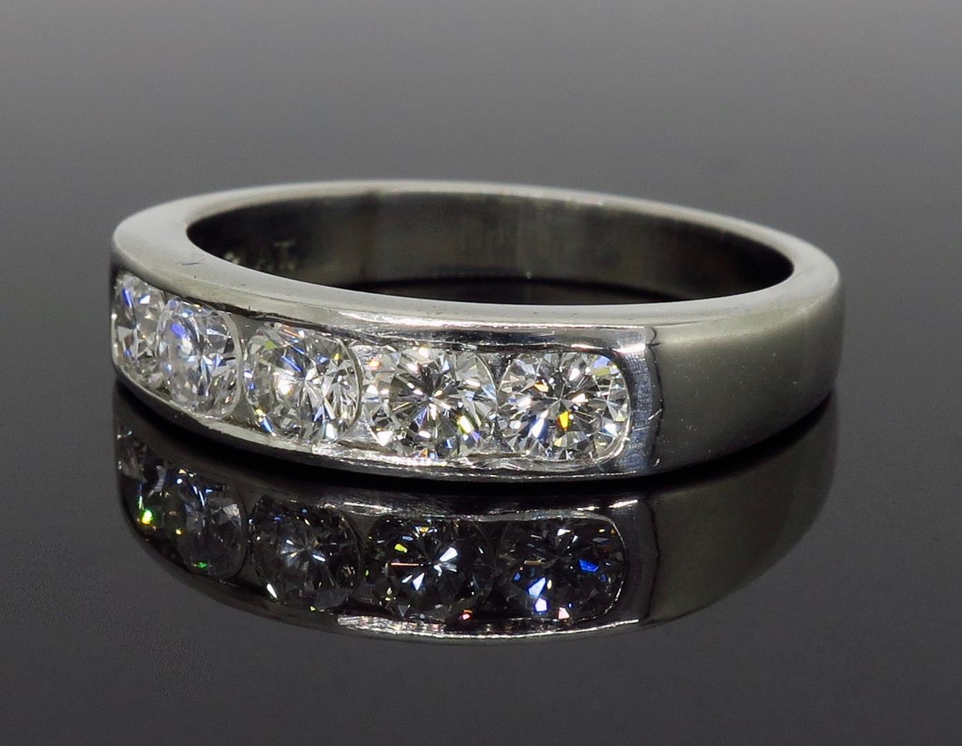 Platinum Channel Set Diamond Ring In New Condition For Sale In Webster, NY
