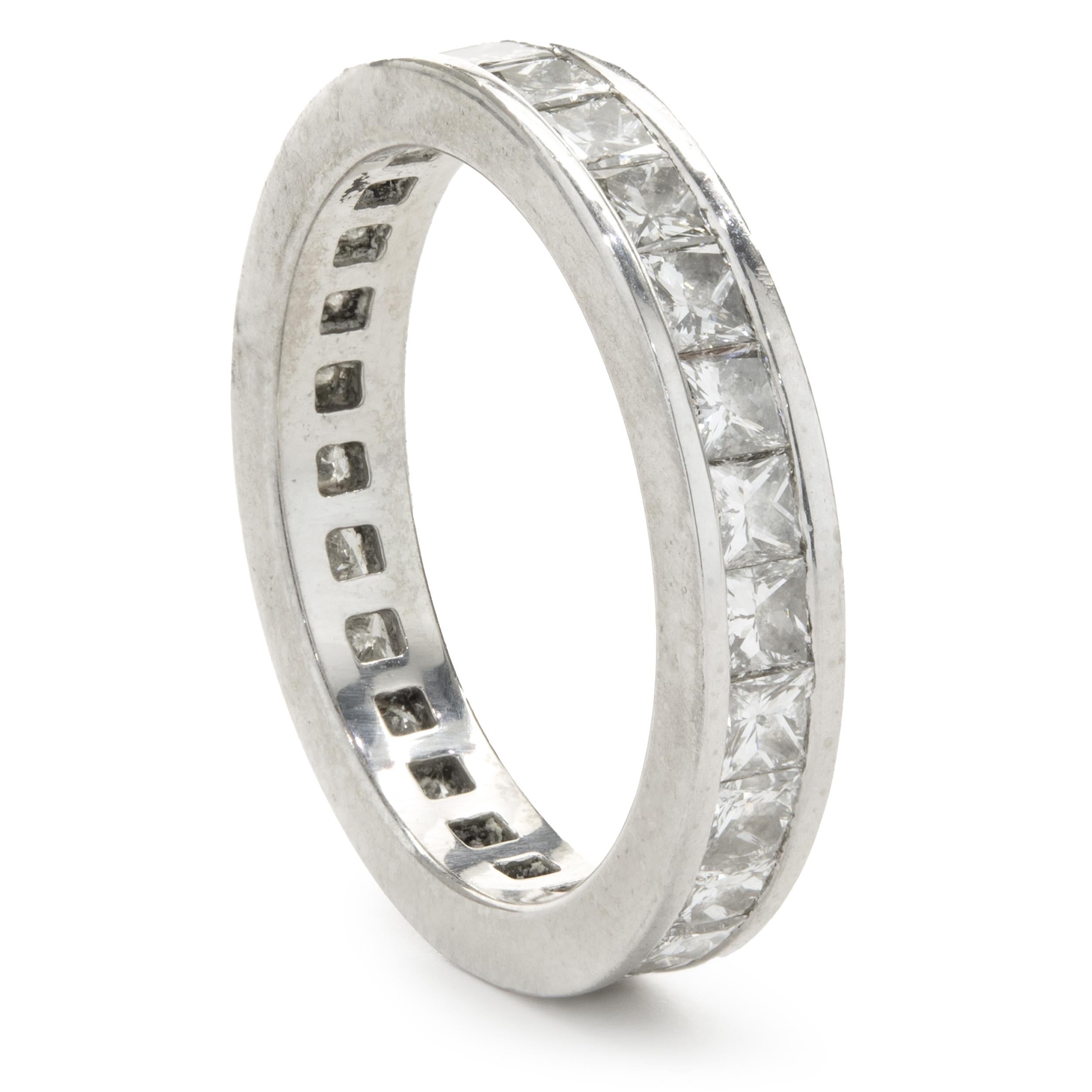 Women's or Men's Platinum Channel Set Princess Cut Diamond Eternity Band For Sale