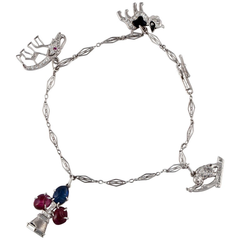Platinum Charm Bracelet For Sale at 1stdibs