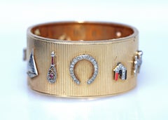 Platinum Charms Stickpins Cuff Luck Bracelet Diamond Sapphire Yellow Gold, 1945