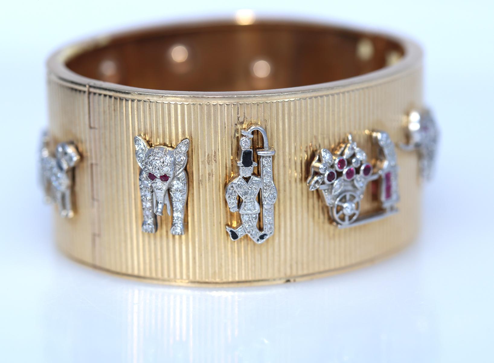 Platinum Charms Stickpins Cuff Luck Bracelet Diamond Sapphire Yellow Gold, 1945 In Fair Condition In Herzelia, Tel Aviv