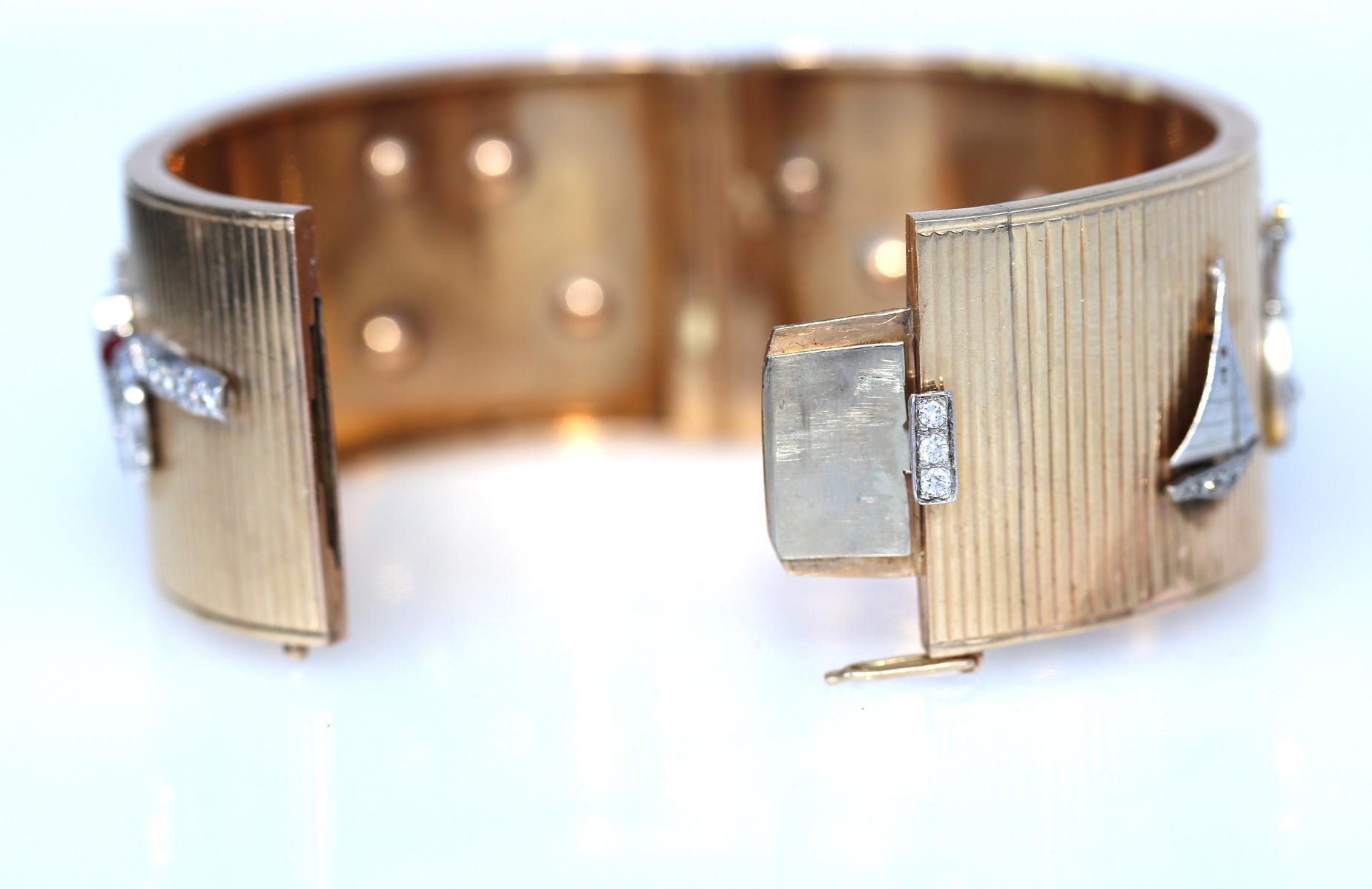 Platinum Charms Stickpins Cuff Luck Bracelet Diamond Sapphire Yellow Gold, 1945 3