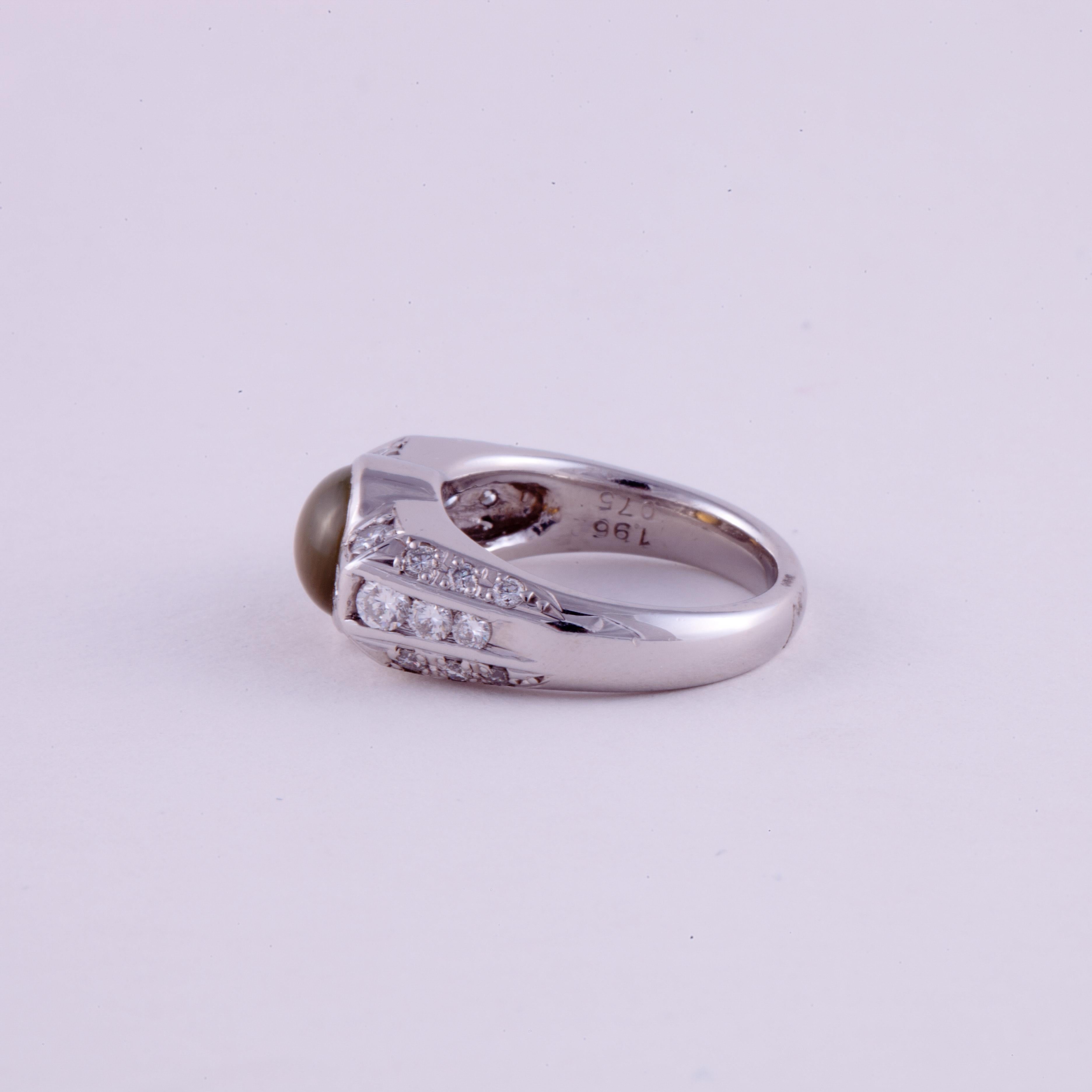 Round Cut Estate Chrysoberyl and Diamond Ring in Platinum