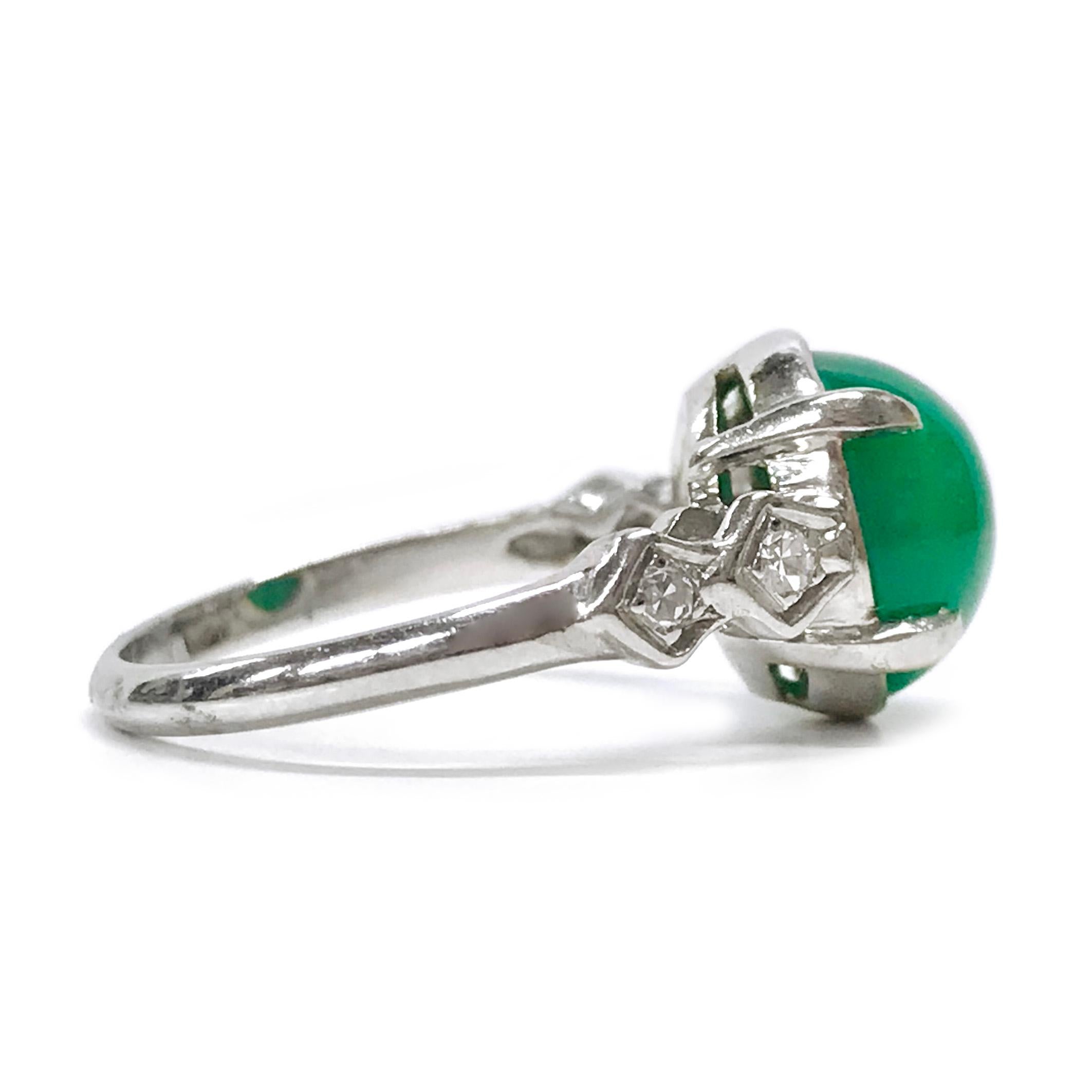 Retro Platinum Chrysoprase Diamond Ring For Sale