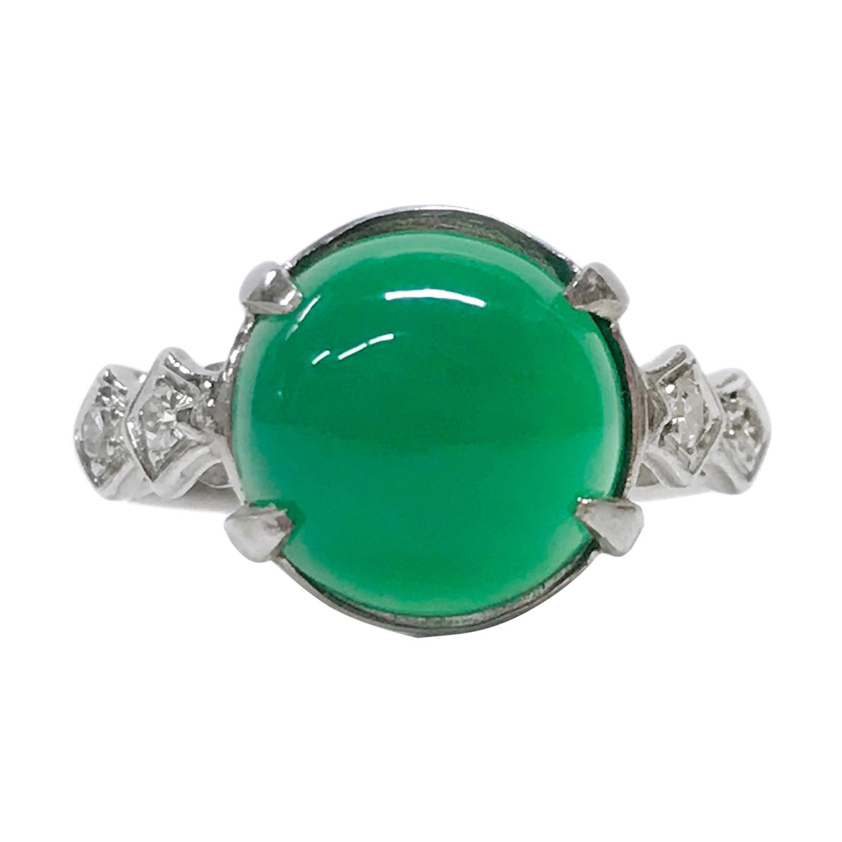 Platinum Chrysoprase Diamond Ring For Sale