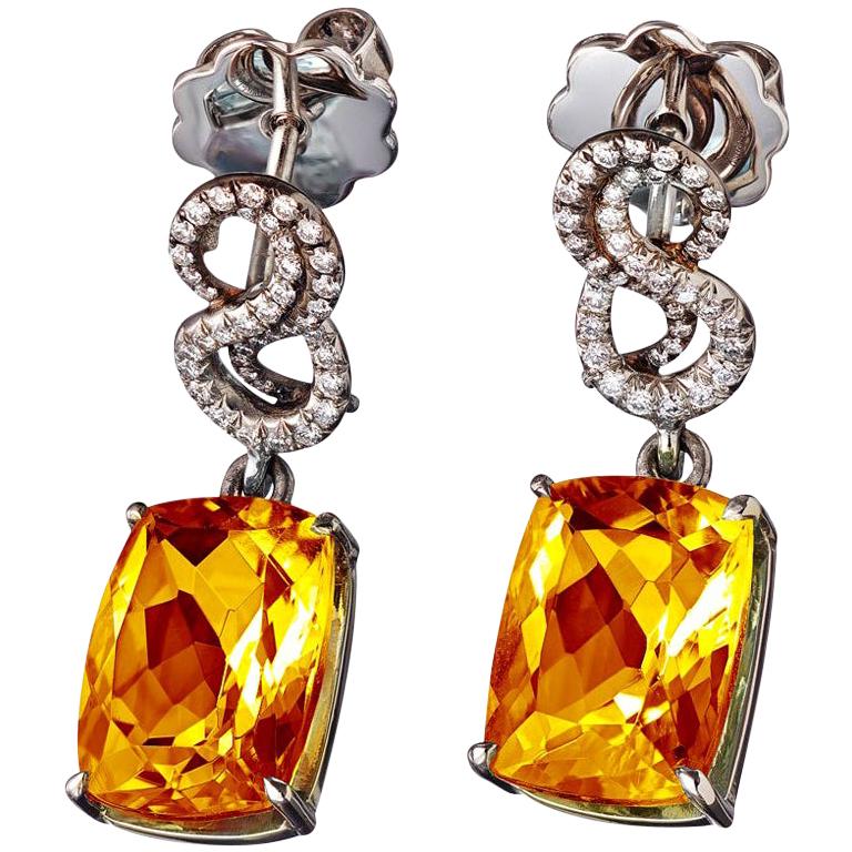 Platinum Citrine White Diamonds Earrings Aenea Jewellery For Sale