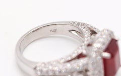 PLATINUM Classic Cocktail Ring With 4.84 Ctw In Vivid Red Ruby And VS Diamonds