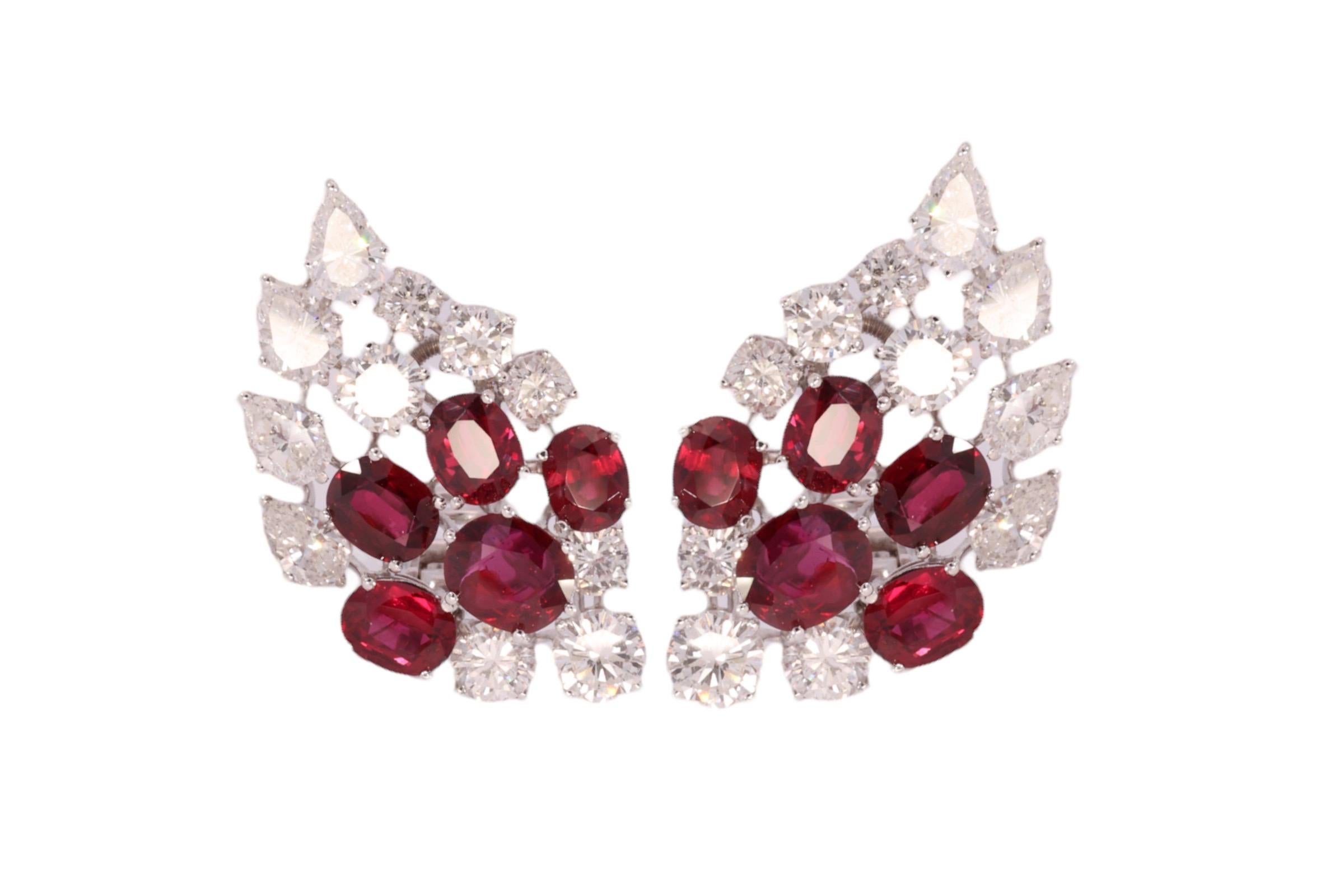 Platinum Clip-On Earrings 7ct Rubies CGL Certified, 6.8ct Diamonds, Estate Oman For Sale 4