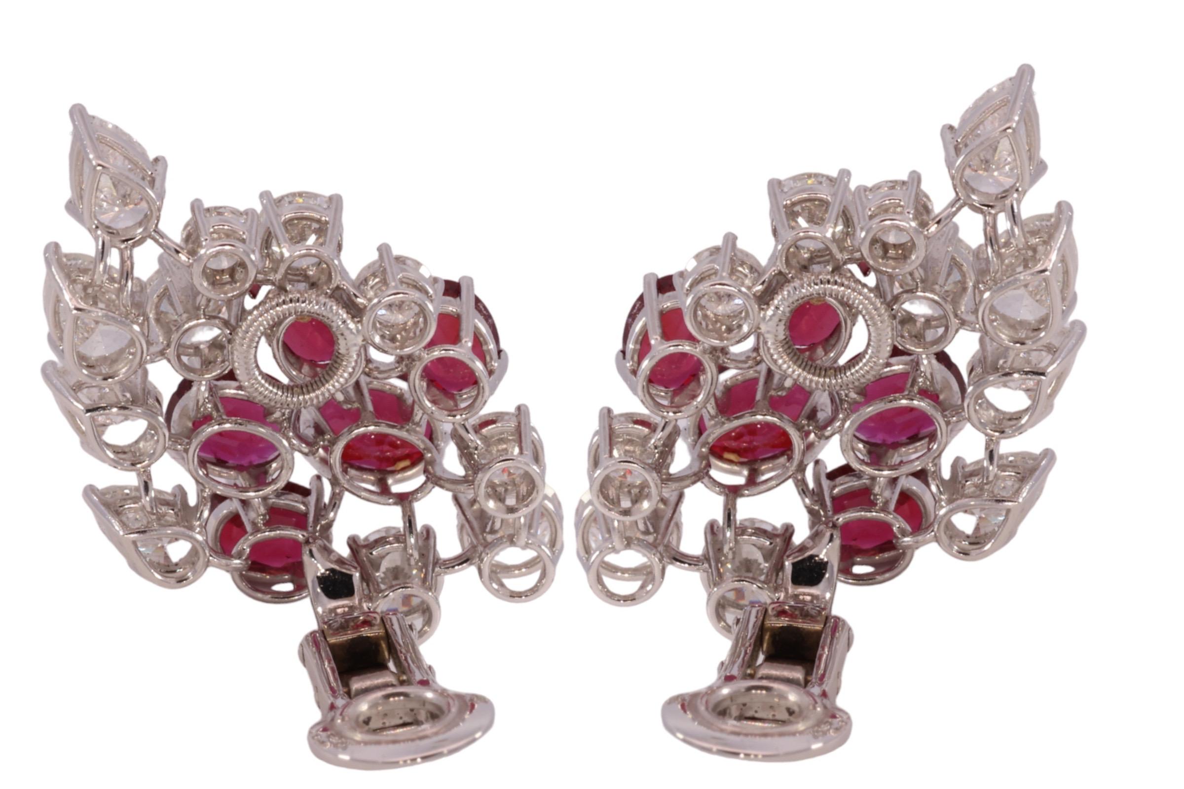 Platinum Clip-On Earrings 7ct Rubies CGL Certified, 6.8ct Diamonds, Estate Oman For Sale 6