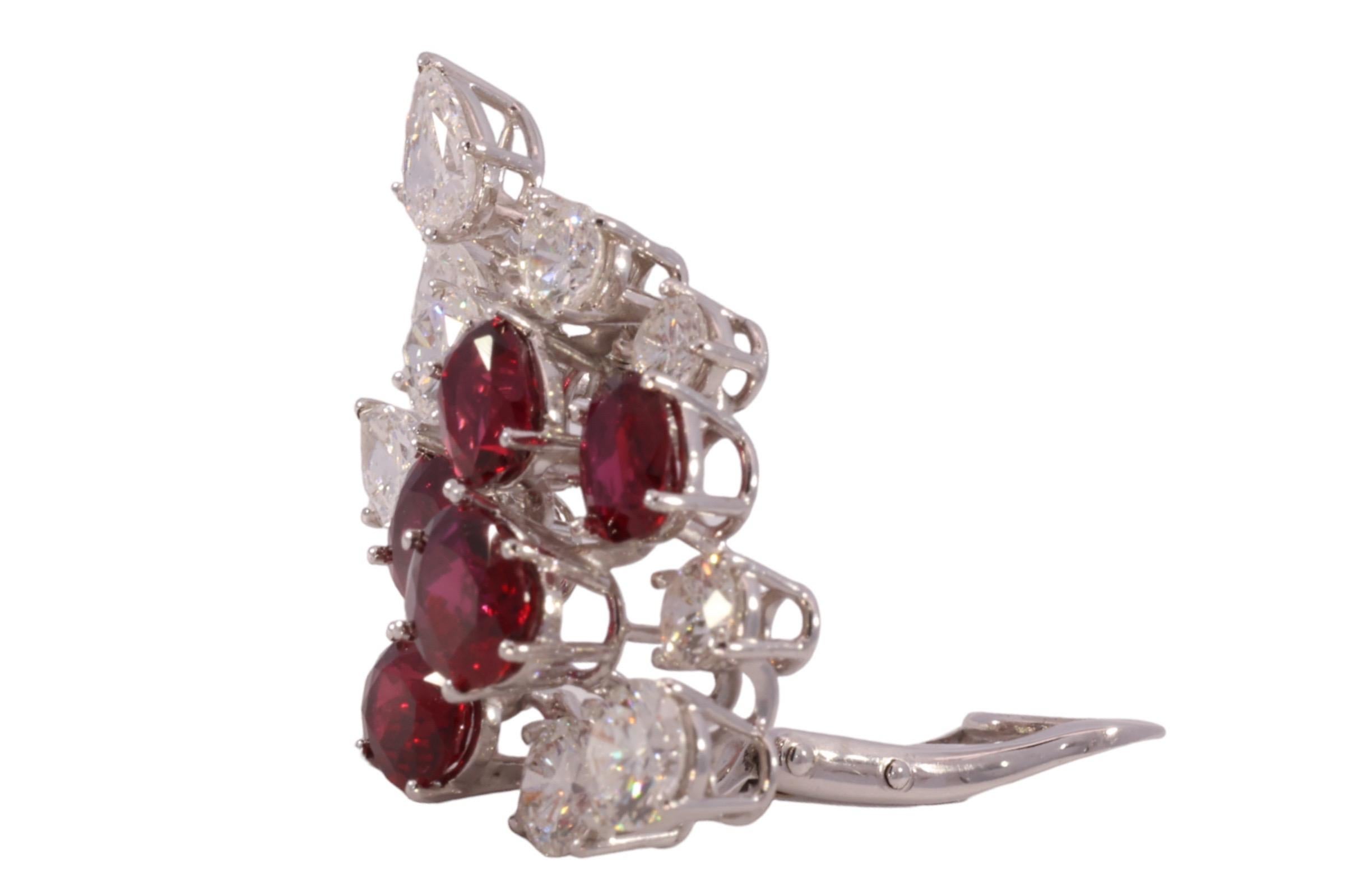Clips d'oreilles en platine avec rubis de 7 carats certifié CGL et diamants de 6,8 carats, Estate Oman en vente 8