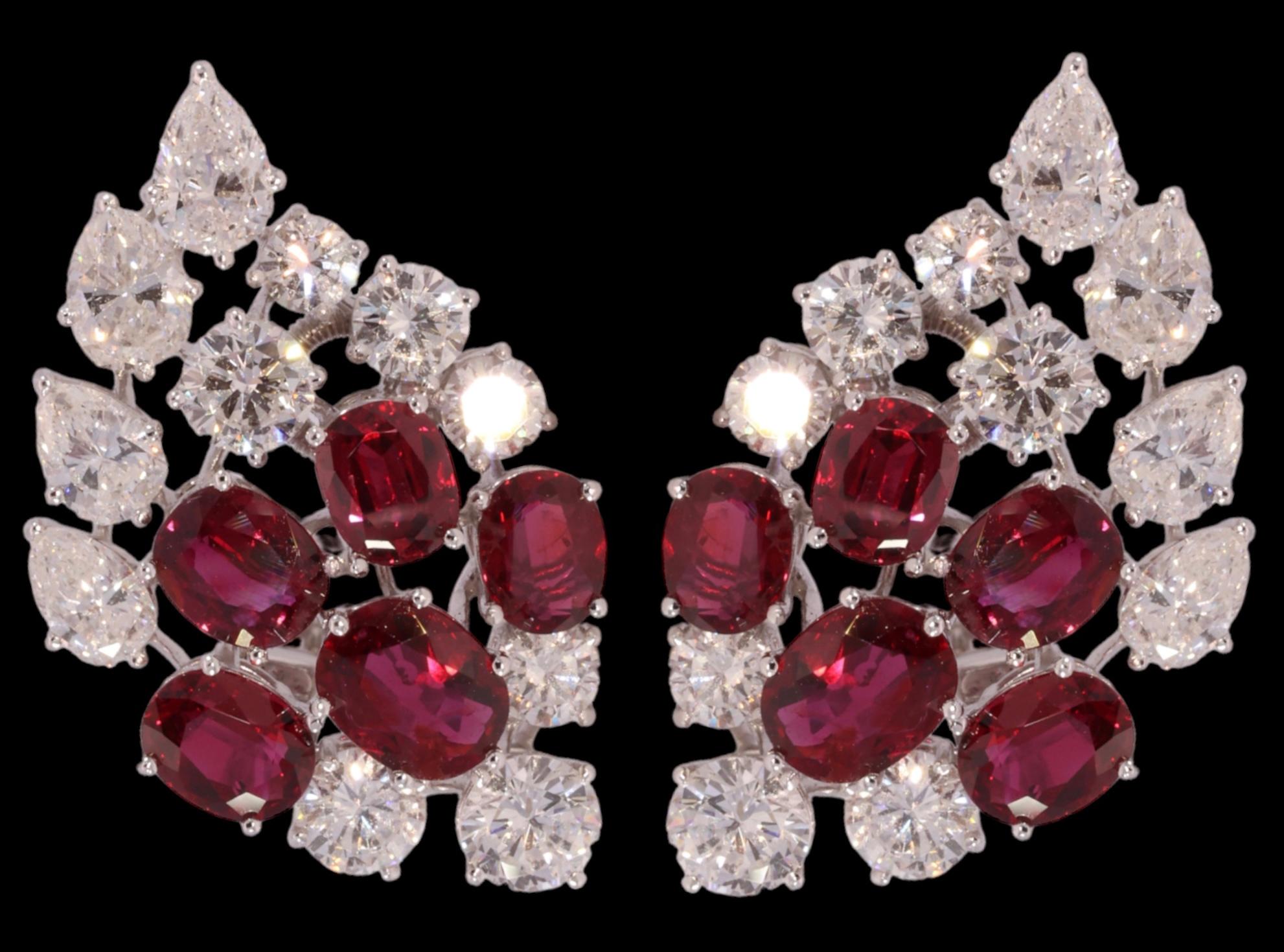 Platinum Clip-On Earrings 7ct Rubies CGL Certified, 6.8ct Diamonds, Estate Oman For Sale 8
