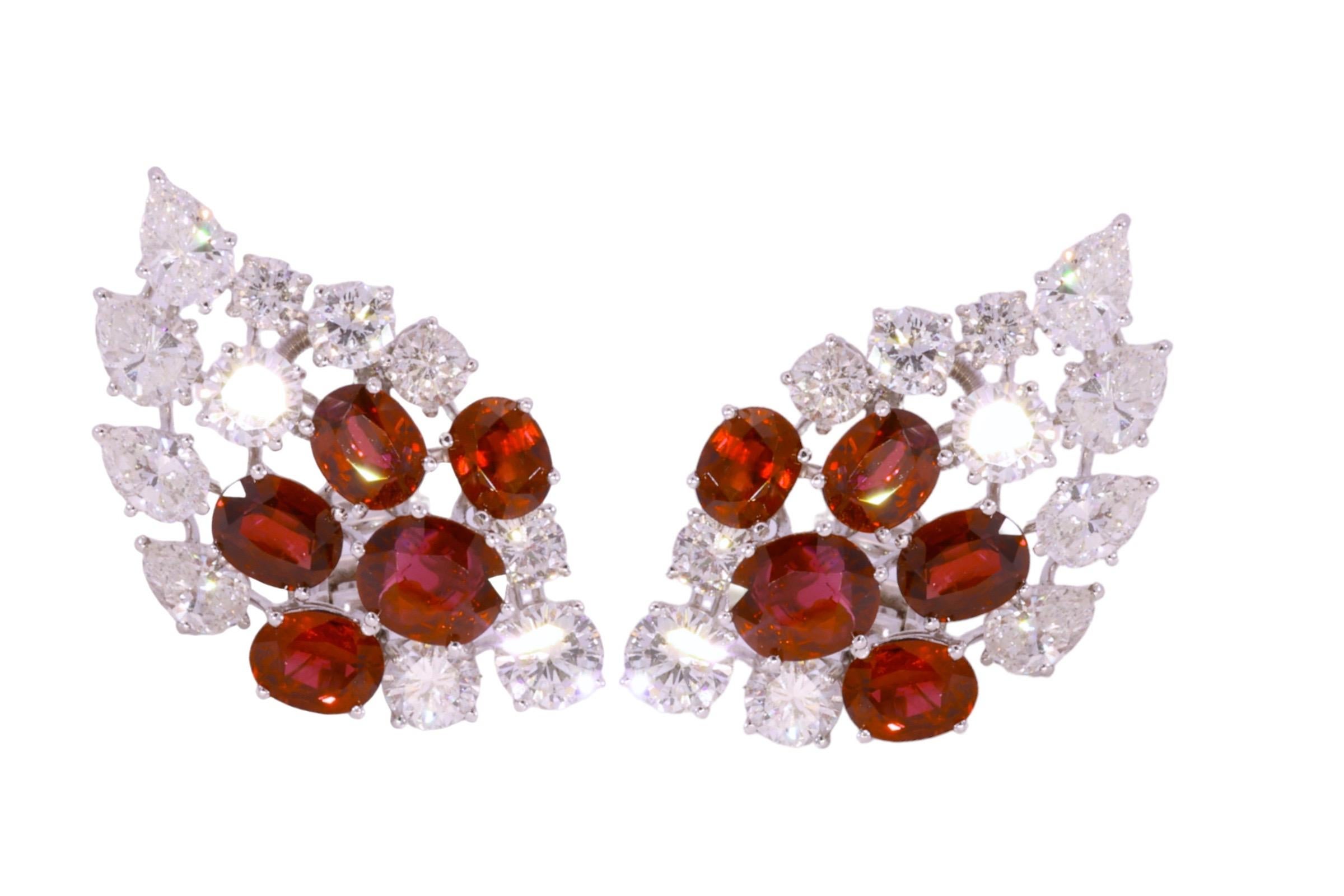 Women's Platinum Clip-On Earrings 7ct Rubies CGL Certified, 6.8ct Diamonds, Estate Oman For Sale