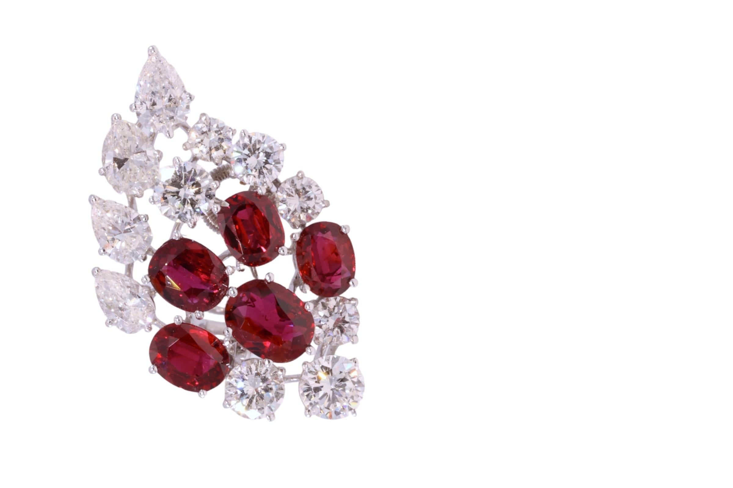 Platinum Clip-On Earrings 7ct Rubies CGL Certified, 6.8ct Diamonds, Estate Oman For Sale 2