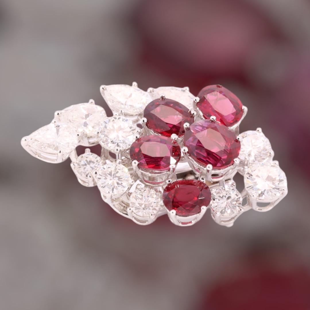Clips d'oreilles en platine avec rubis de 7 carats certifié CGL et diamants de 6,8 carats, Estate Oman en vente 4