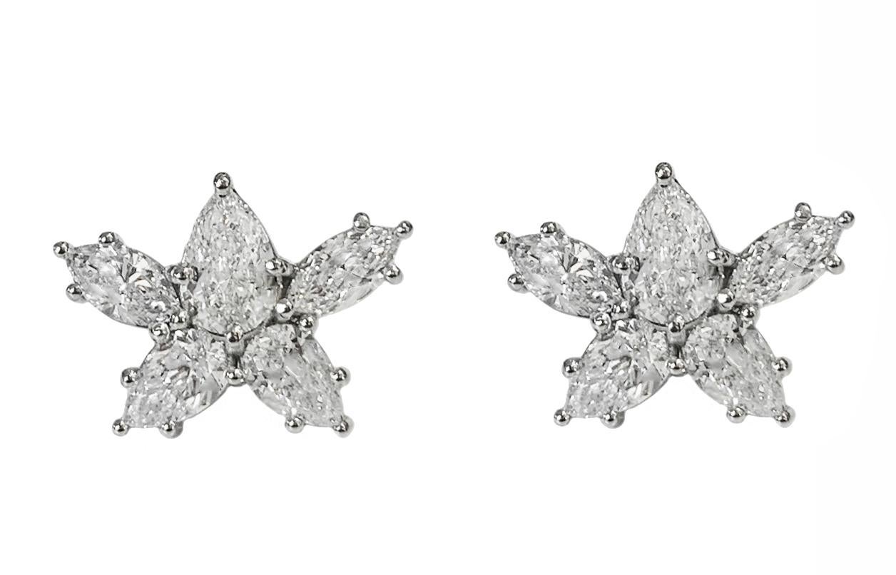 Platinum Cluster 3.25C. Diamonds Earrings In New Condition For Sale In New York, NY