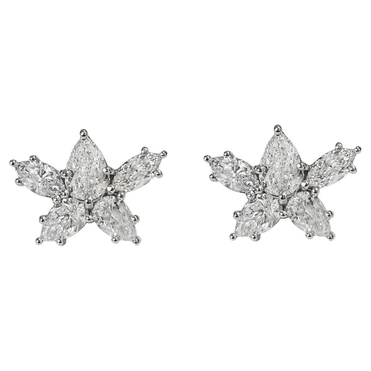 Platinum Cluster 3.25C. Diamonds Earrings For Sale