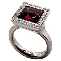 Bague cocktail, tourmaline rose, diamants F-vs 0,16 carat