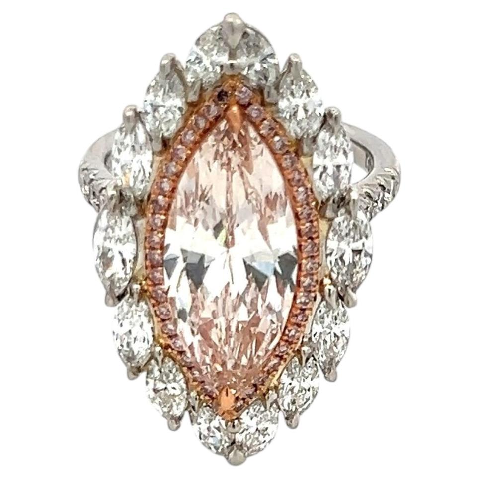 Platinum Cocktail Ring Total 5.83 Carat Marquis and Round Diamonds LPB-VVS2 GIA