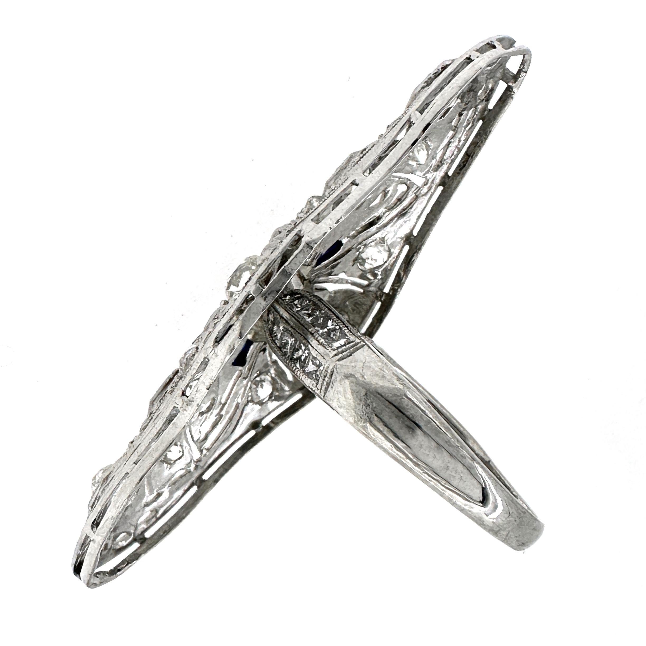 Platinum Cocktail Ring with 2.5 Carats in Old Cut Diamonds Plus Sapphire Accents For Sale 6