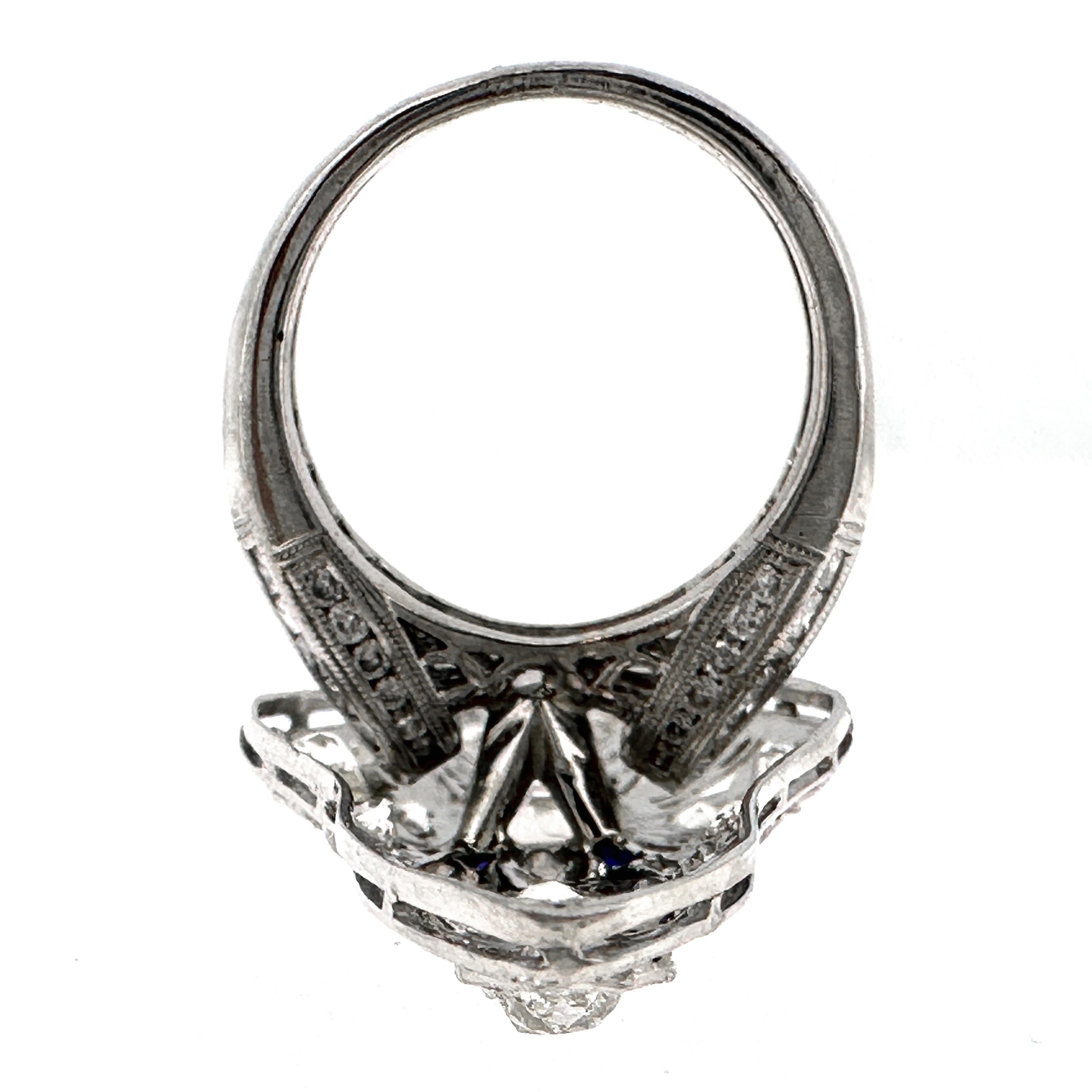 Platinum Cocktail Ring with 2.5 Carats in Old Cut Diamonds Plus Sapphire Accents For Sale 8