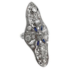 Platinum Cocktail Ring with 2.5 Carats in Old Cut Diamonds Plus Sapphire Accents