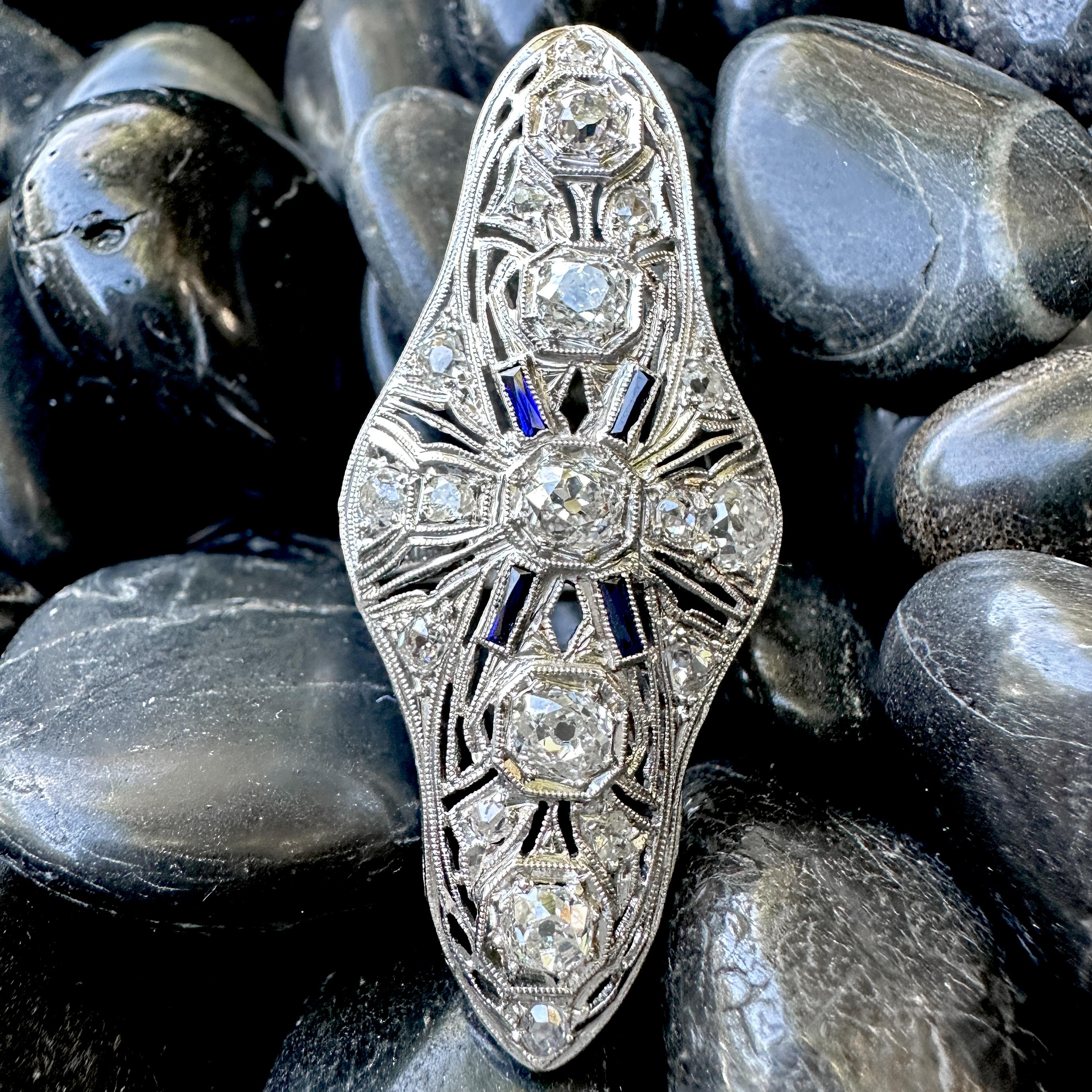 Platinum Cocktail Ring with 2.5 Carats in Old Cut Diamonds Plus Sapphire Accents For Sale 1