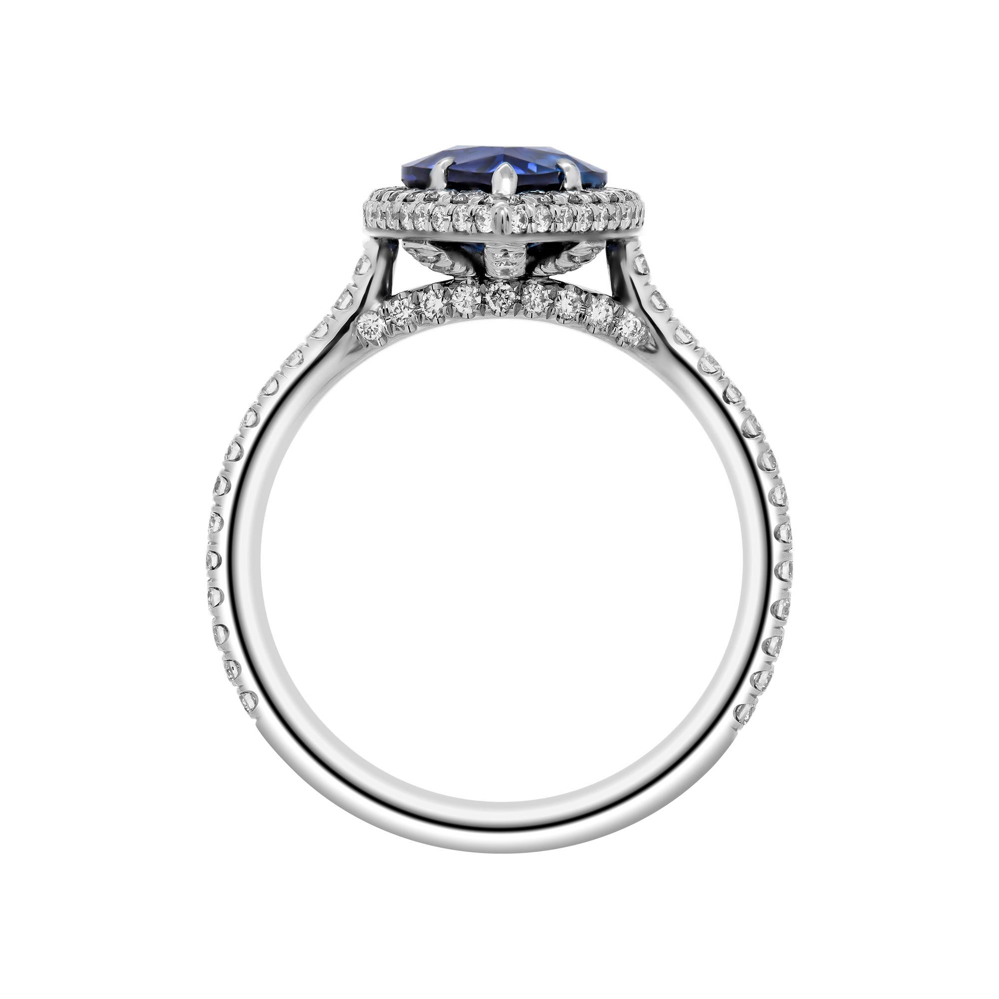 Pear Cut GIA Certified Platinum Cocktail Ring with 2.54 Carat Pear Shape Blue Sapphire
