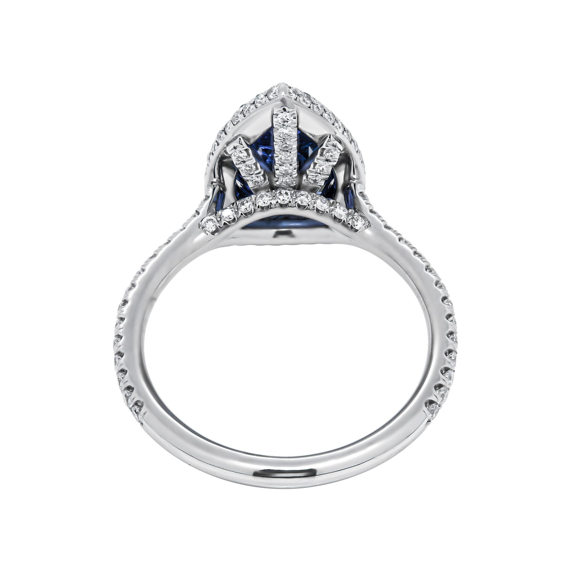 GIA Certified Platinum Cocktail Ring with 2.54 Carat Pear Shape Blue Sapphire In New Condition In New York, NY