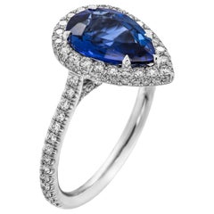 GIA Certified Platinum Cocktail Ring with 2.54 Carat Pear Shape Blue Sapphire GIA Certified Platinum Cocktail Ring with 2.54 Carat Pear Shape Blue Sapphire