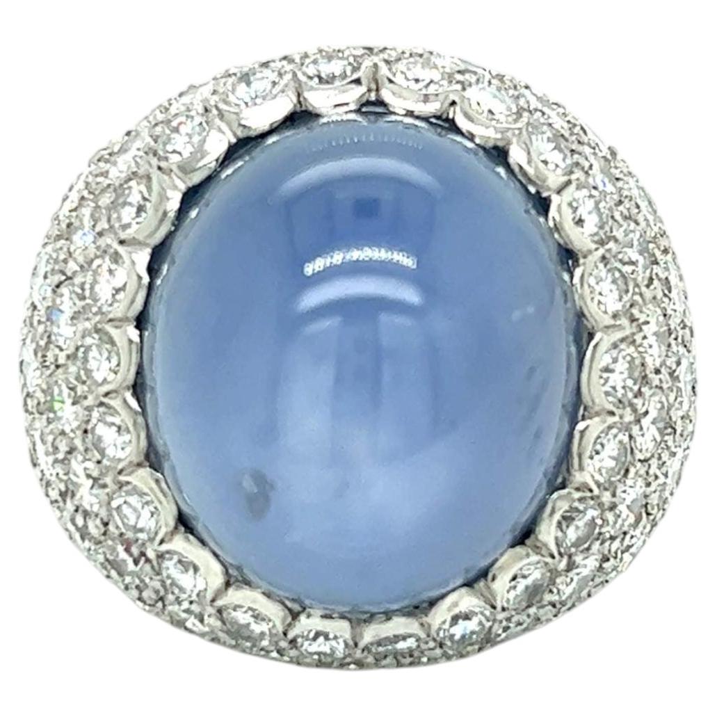 Platinum Cocktail Ring With 50.00 Ct. Star Sapphire & VVS Colorless Diamonds
