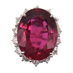 Platinum Cocktail Ring with 7.98ct Rubellite Tourmaline and Diamonds